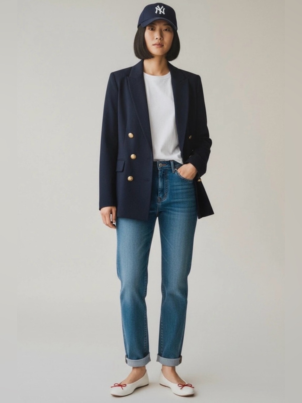 Gap Women's Navy Double-Breasted Captain's Blazer Jacket Gold Buttons Size 8